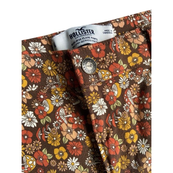 Hollister Womens Retro Floral Flare Pants Size M Boho 70s Y2K Hippie Mushrooms - Picture 2 of 13